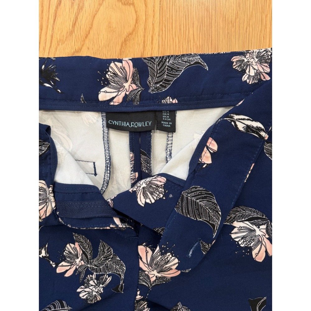 Cynthia Rowley Navy Pink Floral Print Cropped Ankle Pants Size 4 - Picture 5 of 6